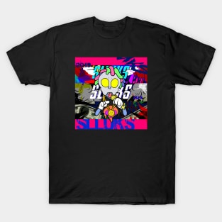 Dope Slluks skull face character rocking with a microphone drawing T-Shirt